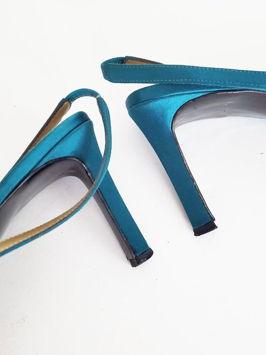 s-l400.jpg Yves Saint Laurent Vintage Teal Satin Heels Size 8.5